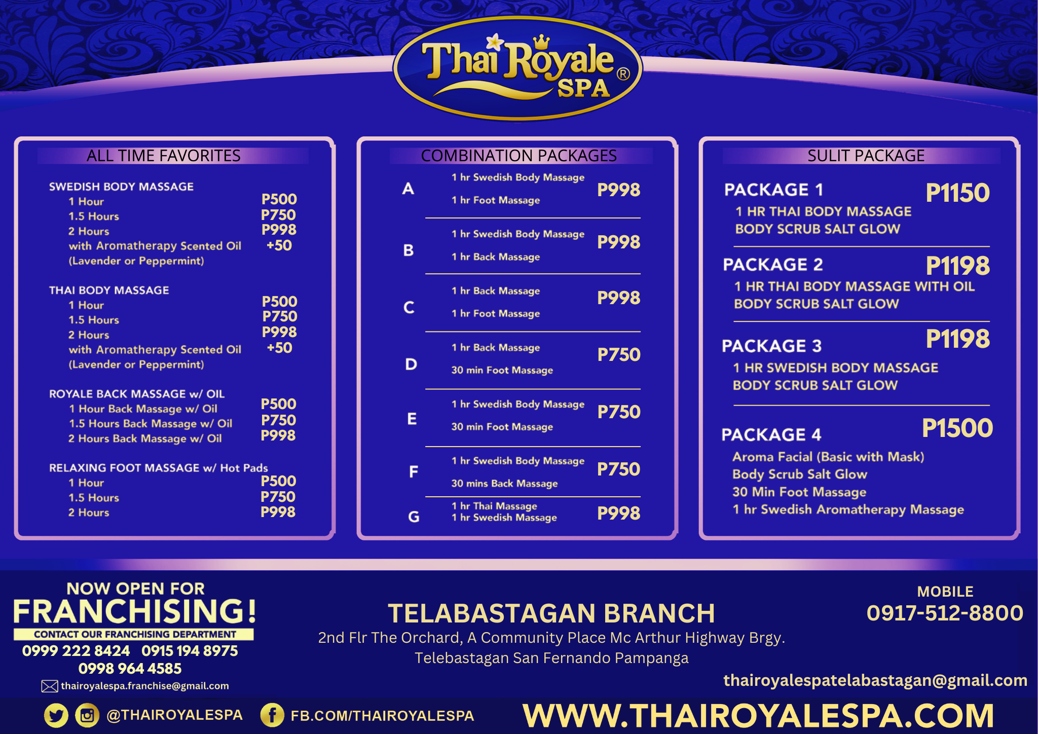 THAI ROYALE SPA TELABASTAGAN MASSAGE RATES THAI ROYALE SPA TELABASTAGAN MASSAGE RATES